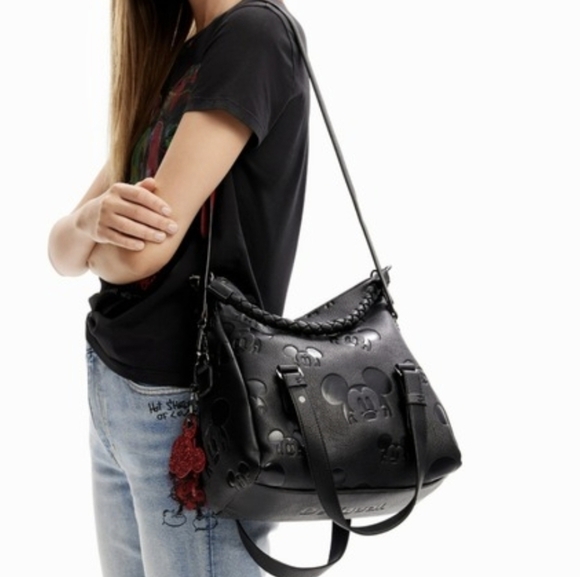 Desigual Handbags - 👜Desigual Black Shoulder Bag with Red Charm Accent Disney Mickey Mouse